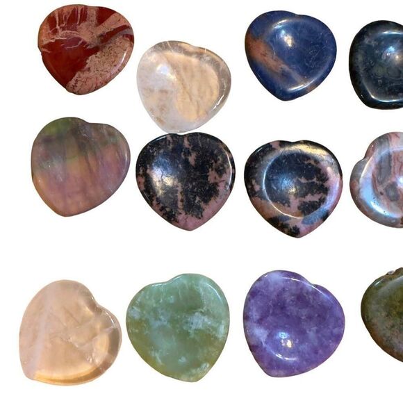 1pc Hand Carved Natural Gemstone Mini Heart Pocket Stone Worry Stone - Picture 5 of 14